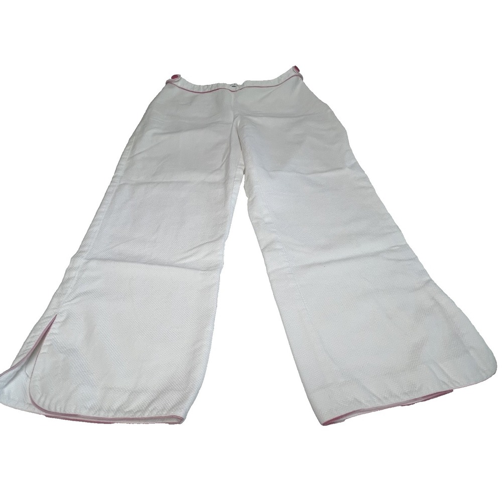 Tommy Hilfiger Womens 6 Capri GOLF Pants Textured Cotton Side Zip White Pink